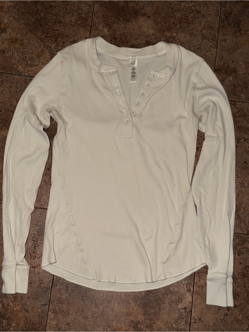 SKIMS Cream Long Sleeve Waffle Henley Top